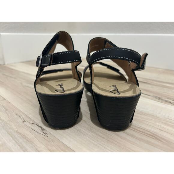 Clark’s Black 2 Strap Sling Back Sandal Clean Women Size 6 - Picture 3 of 7